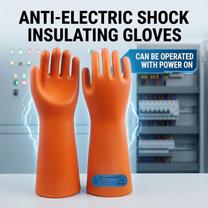 Class 3 Insulated Gloves, ASTM D120, 26500V, 1 Pair, Yellow | High voltage dielectric rubber gloves for linemen & electricians. Electrical safety PPE, arc flash protection.