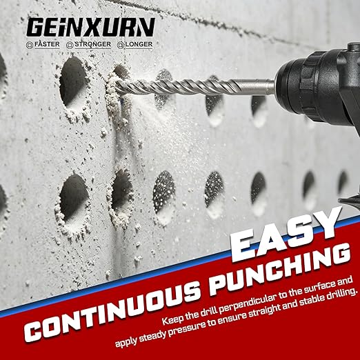 GEINXURN 9PCS 5/32" x 4" to 1/2" x 6" Double Thread Rotary Hammer Drill Bits Set, Masonry Drill Bits Tool Set Carbide Tipped, Drilling in Brick, Stone and Concrete, Cement Walls