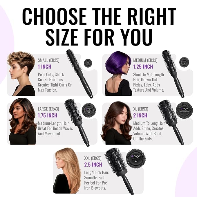 ERGO Ceramic Ionic Round Brush for Blow Out - Salon Quality Hair Brushes for Women - Roller Brush for Blow Drying, Wet and Dry Hair Styling, Volumizing Hair Care - ER43: 1.75"