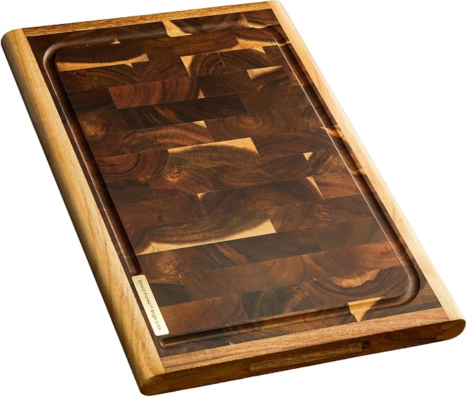 Acacia Wood End Grain Cutting Board 17x12x1.2 Inch | Thick Hardwood Cutting Board, Crack Resistant Design, Large Wood Board for Meat Prep, Non Toxic Kitchen Gift