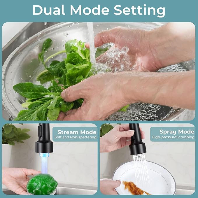 Kitchen Faucet with LED Pull Down Sprayer ORB | 2-mode sprayer, 360° high arc spout, 304 SS build, drip-free valve, fingerprint-resistant, DIY install, 500K cycle tested
