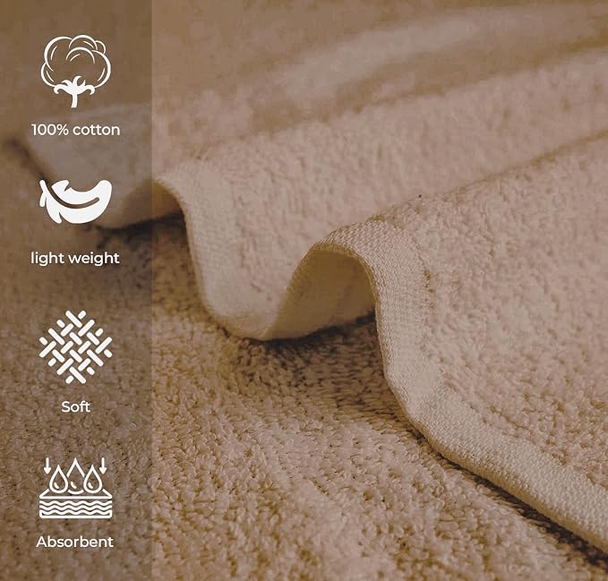 Avalon Towels Salon Towel - Beige Hand Towels Bulk Pack of 24 - 100% Cotton Absorbent Spa, Facial & Gym Towel for Working Out - 16x27 Inches (Not Bleach Proof)