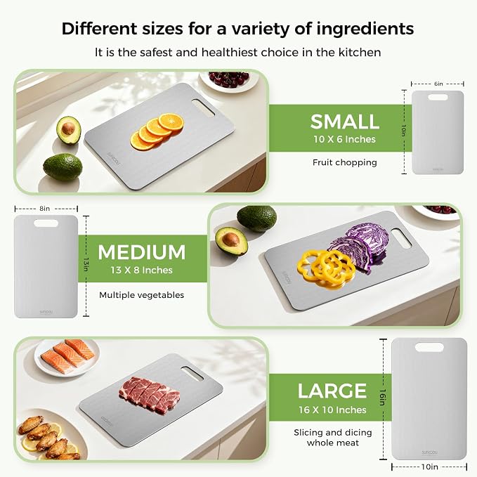 Full-size Titanium Cutting Board, 100% Pure Titanium Cutting Boards for Kitchen, Double-sided Titanium Cutting Boards,Separate Raw and Cooked Food Areas,12.2"L*7.2"W