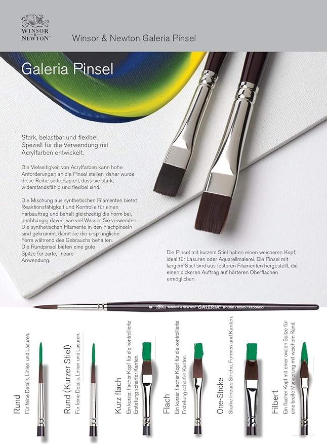 Winsor & Newton Galeria Acrylic Brush Pack, Long Handle, 3 Pack, #2