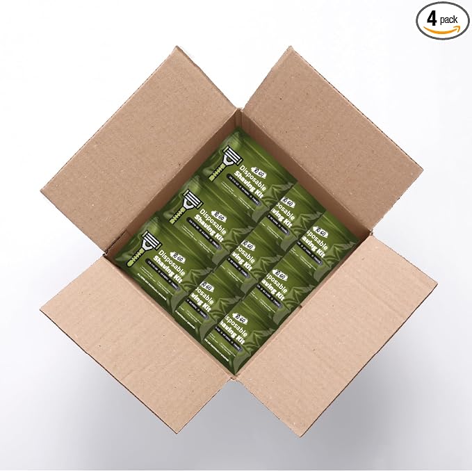 Travel Shaving Kit with Razor, Shaving Cream, Washcloth and Aftershave Wipe, Men's Disposable Grooming Pack (Green) (50)