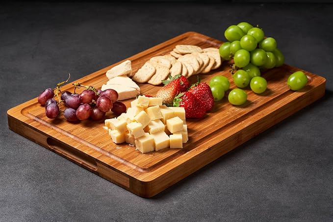 Allsum Bamboo Cutting Boards for Kitchen, 1" Extra Thick Wood Butcher Block, Heavy Duty Wooden Chopping Block, Charcuterie Boards & Cheese Platter