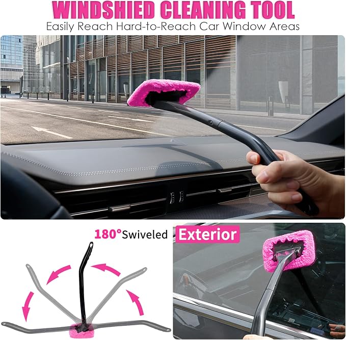 20PCS Car Cleaning Kit, Pink Car Interior Detailing Kit with Drill Brush Set, Windshield Cleaning Tool, Detailing Brushes, Wire Brushes, Cleaning Gel, Complete Cleaning Supplies for Women