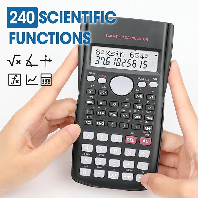 2 Pack Scientific Calculators, 2-Line Large Screen Display 240 Functions Scientific Calculators for Students, Math Algebra Fraction Calculator for High School College School