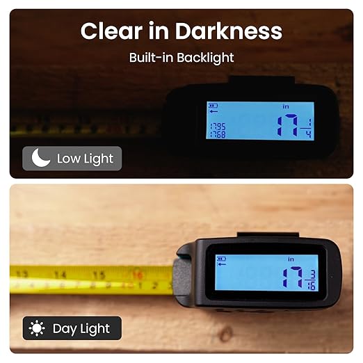 Digital Tape Measure 16 Ft - 6 Metric and Imperial Units, Easy Read Digital Measuring Tape Retractable with Fractions 1/16, Rechargeable Measurement Tool, for Distance/Area/Volume, Yellow
