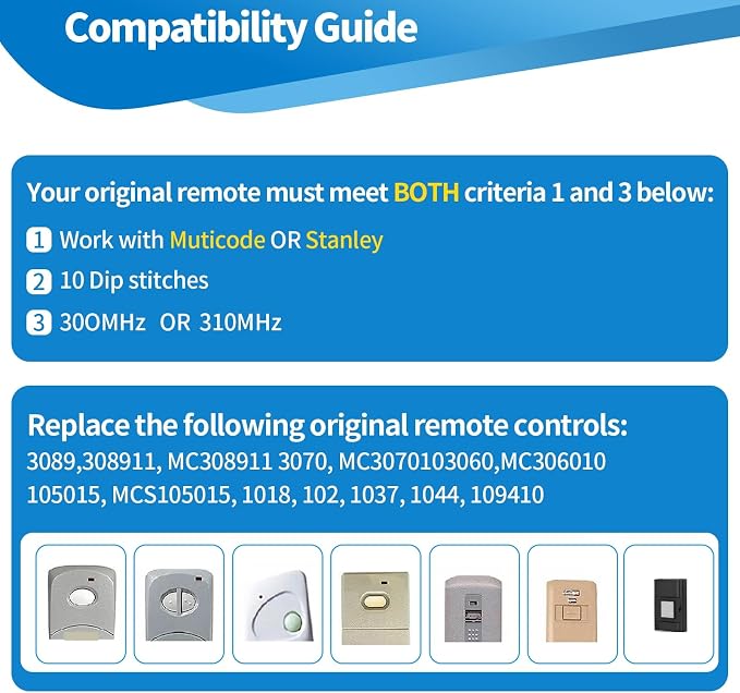 3 for 10 Dip Switch Multicode & Stanley Gate Opener Remote 300MHz & 310MHz | Compatible with 10 Digit Multicode Gate Opener,for Multi code Garage Door Opener Remote 3089 1050,Gate Remote Control Clicker