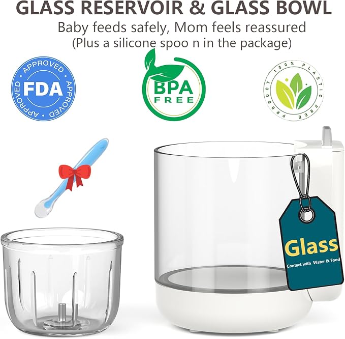 Baby Food Maker Glass 12oz Steamer and Blender Glass Reservoir & Bowl 9 in 1 Baby Food Processor with 6 Stainless Steel Blades Dishwasher Safe with Timer, Recipe