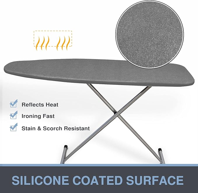 VividPaw Ironing Board Cover and Pad, Standard Size 15x54, Thick Padding, Elastic Edge, Silicone Coated, Resist Scorching, Adjustable Fastener, Heavy Duty Padded Iron Board Covers (Black)