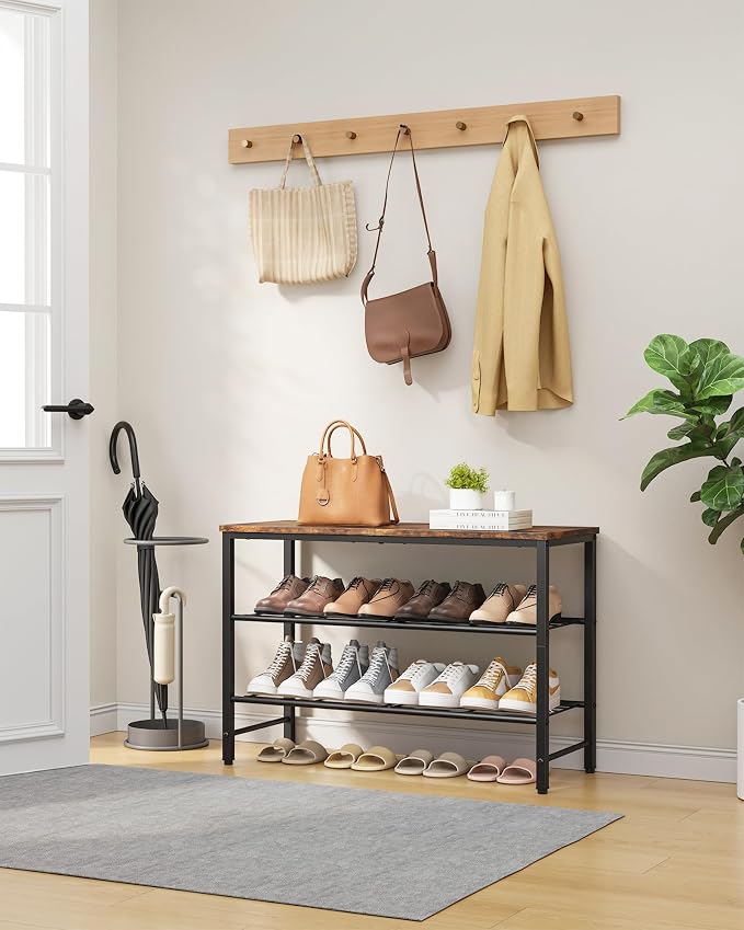 Kitsure Shoe Rack for Closet, Rustic Brown Shoe Organizer with Leveling Feet, Sturdy & Rust-Proof Shoe Storage for Entryway, Bedroom, Living Room, 29.5" x 11.4" x 18.4", Brown
