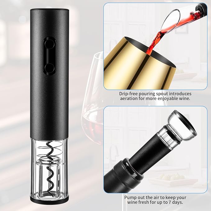Wine Opener Electric Rechargeable, Automatic Corkscrew Set, Including Gold Wine Glass of 2, Stainless Steel Goblet, Ideal Gift for Wine Lover, Wedding, Birthday, Girl, Men