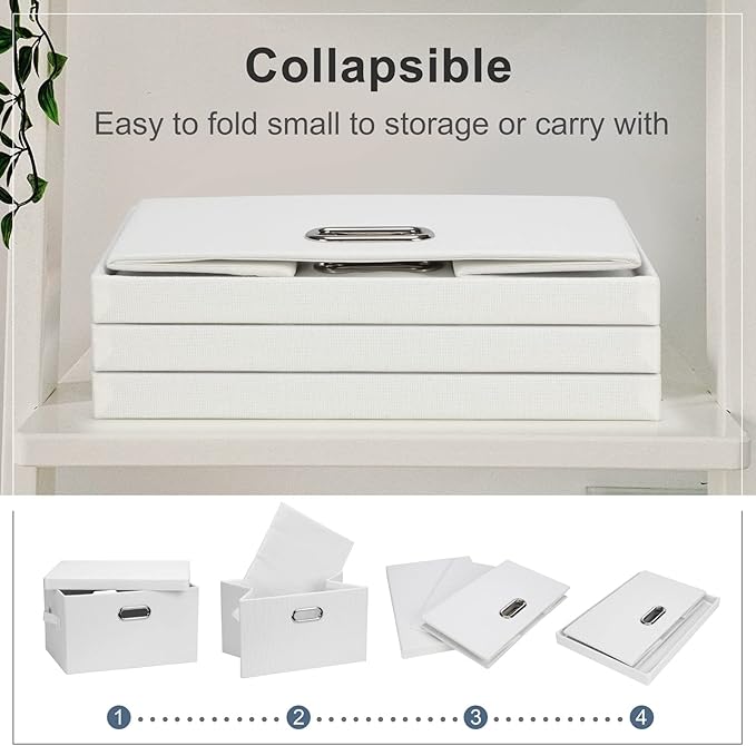 Graciadeco Medium 15" 21 Quart Collapsible Stackable Storage Bins with Lids, 3 Packs White Foldable Fabric Closet Boxes Heavy-duty Linen Cube Baskets Container for Bedroom Office (15 x 11 x 8)