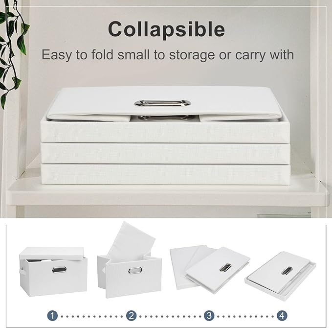 Graciadeco Medium 15" 21 Quart Collapsible Stackable Storage Bins with Lids, 1 Pack White Foldable Fabric Closet Storage Boxes with Lids, 4 Handles Heavy-duty Linen Cube Baskets for Bedroom
