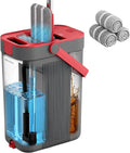 SONGMICS Mop and Bucket Set, Flat Mop with 3-Chamber Clean & Dirty Water Separation System, Wringer Bucket, 360° Rotating Head, 3 Microfiber Pads, Gray and Red ULMB001GT03
