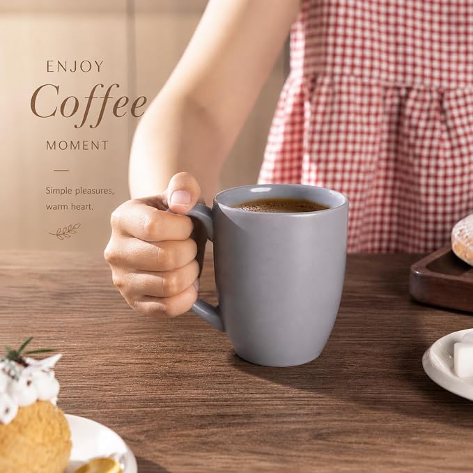 AmorArc 12 oz Coffee Mugs Set of 6, Ceramic coffee mugs with large handle for Men Women, Coffee Mugs for Coffee,Tea,Latte,Cocoa. Easy to Hold&Clean, Dishwasher&Microwave Safe, Matte Grey