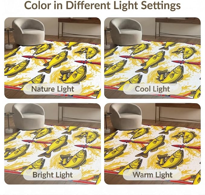 2'x3' Washable Area Rug Bass Splash Lure Bold Outlined Reel Tackle Motif Fish Fishing Refined Structured Pet Friendly & Kids Safe Bedside for Bedroom, Nursery, RV