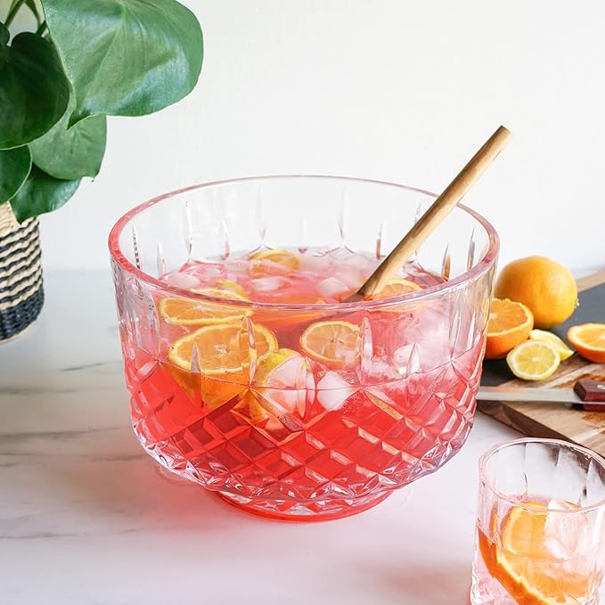 Viski Admiral Crystal Punch Bowl - Vintage Style Glass Punch Bowl for Parties - Serveware for Cocktails, Dishwasher Safe 2.5 Gallons 320oz Set of 1.