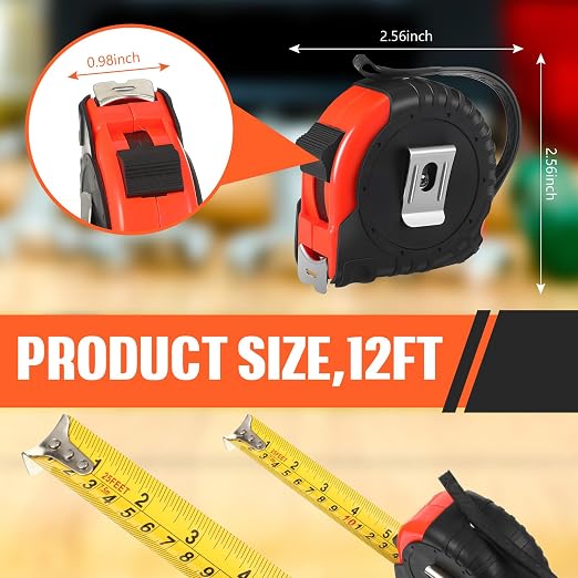 Copkim 50 Pieces Tape Measure Retractable and Easy Read with Fractions Marked Easy Read Basics Self Locking Measuring Tape Bulk for Engineer Contractors(12 Ft,Red)
