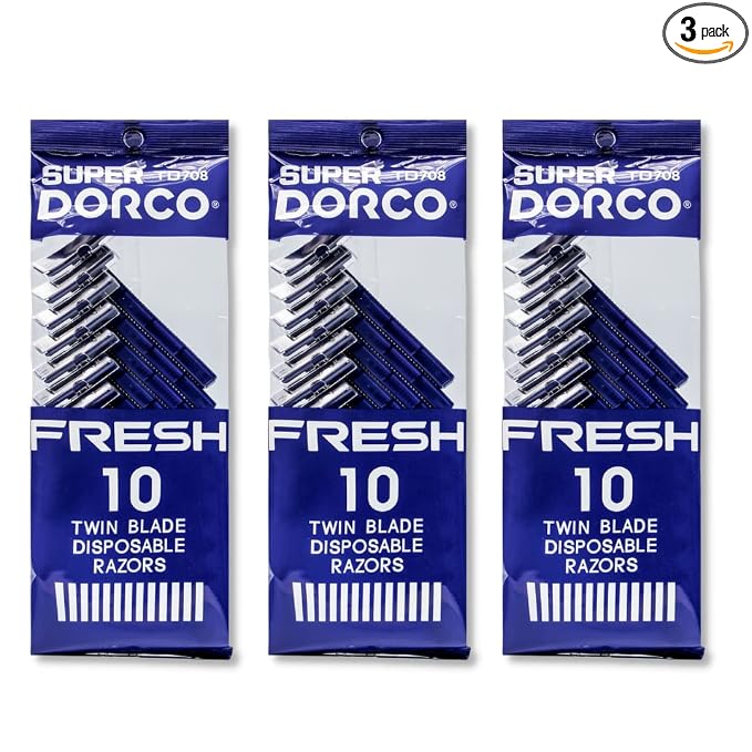 Dorco Fresh Twin Blade Disposable Razors for Men (30 Counts), Smooth & Comfortable Shave, Shaving Razors for Men, Non-Slip Handle, Ideal for Sensitive Skin & Travel