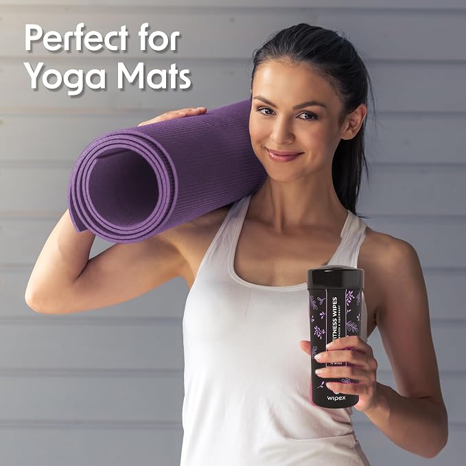 Wipex Yoga Mat Cleaner & Fitness Gym Wipes - Natural Lavender & Vinegar - 75 Count for Cleaning Yoga Mats, Spinning & Peloton Bikes, Weight Machines & Surfaces - 12 Pack Case