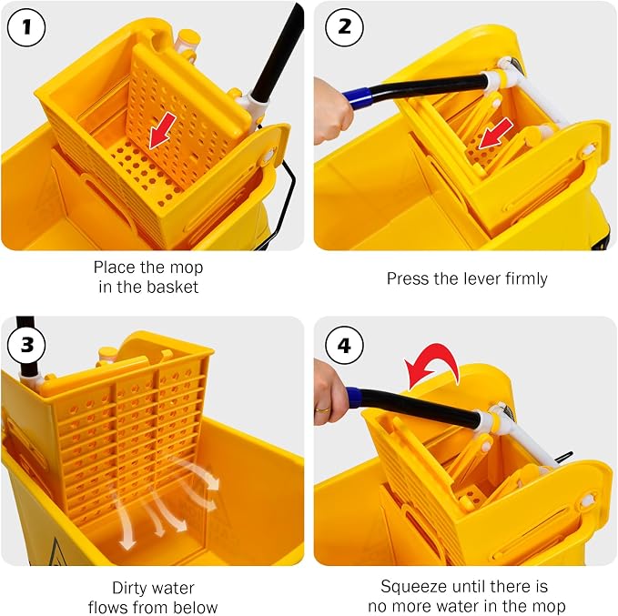 ARLIME Commercial Mop Bucket with Wringer, 21 Quart Capacity Portable Wringer Trolley, Side Press Floor Cleaning Wavebrake w/Handle, Small Mop Bucket on Wheels for Home, Industrial, Yellow | Portable Wringer Trolley, Side Press Floor Cleaning Wavebrake...