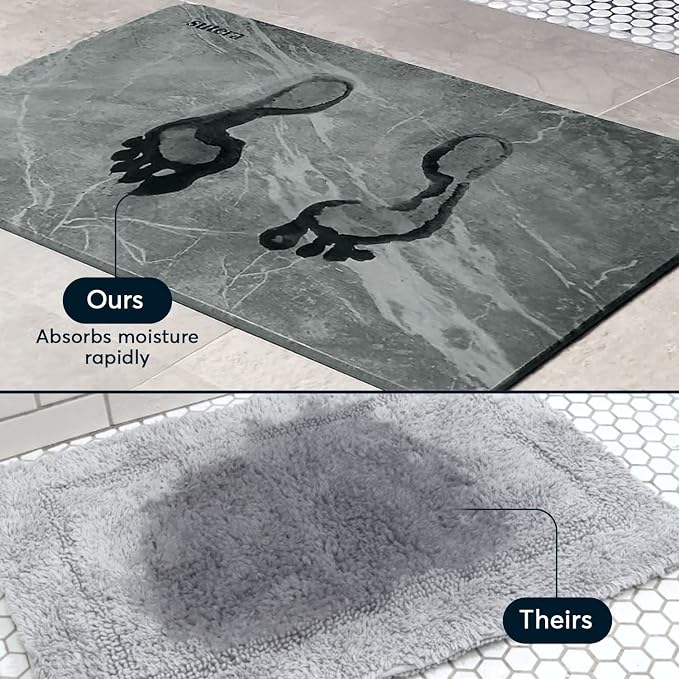 SUTERA - Stone Bath Mat, Diatomaceous Earth Shower Mat, Non-Slip Super Absorbent Quick Drying Bathroom Floor Mat, Natural, Easy to Clean (23.5 x 15 Slate)