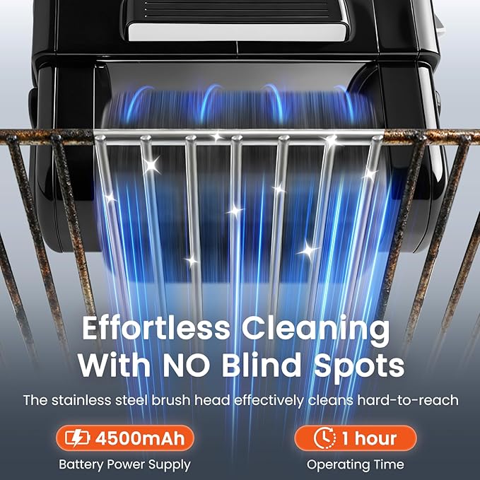 Electric Grill Brush, 950 RPM Cordless Electric BBQ Grill Cleaner with 4500mAh Battery, LED Light, 304 Stainless Steel Brush Head, Grill Clean for Outdoor Grill, No Preheating for Father's Day