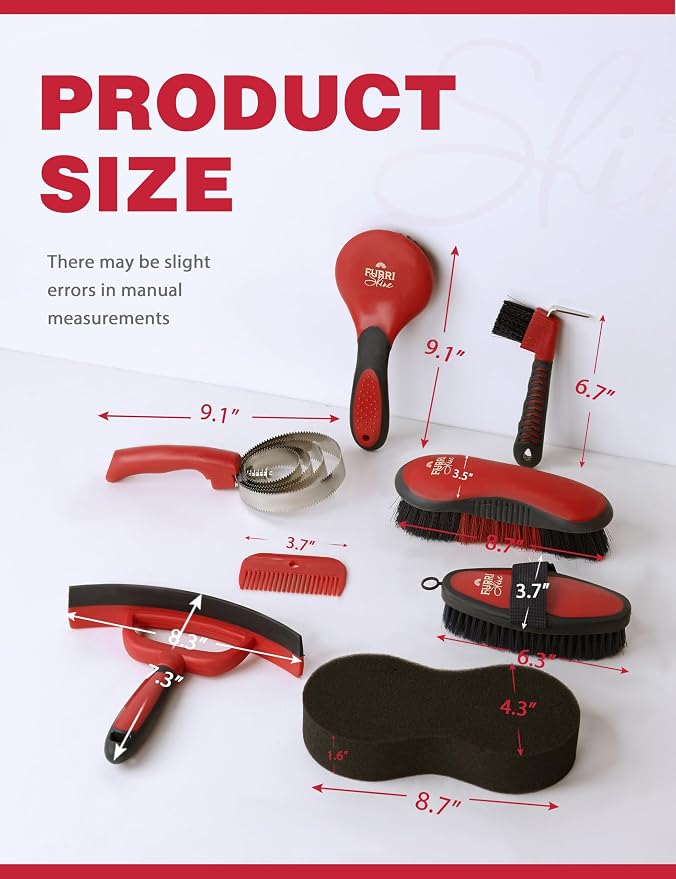 Horse Grooming Kit, 9 Piece Grooming Brush Set with Silicone Curry Comb for Bathing & Shedding Shadowberry