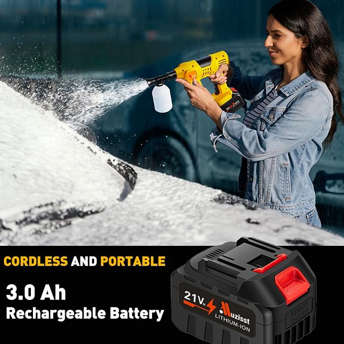 1100PSI Cordless Car Washer,Portable Battery Powered Cleaning Tool | 10-Speed Adjustment, Battery Level Display, 6-in-1 Nozzle, Self-Priming System for Car, Garden, Patio & Floor Cleaning