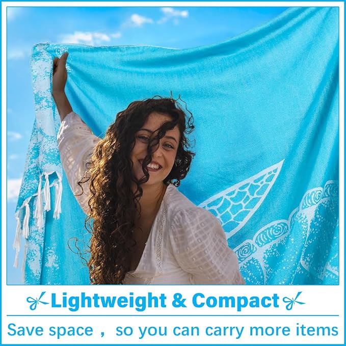 Vikumond Turkish Beach Towel Blanket Oversized 79x71 Inch Quick Dry Turtle | Lightweight Compact Portable Sand Free Absorbent Boho Woven Throw for Pool Swimming Picnic Camping Cruise Outdoor Essentials
