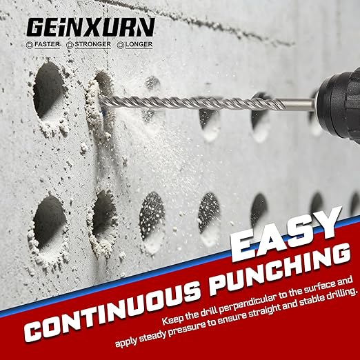 GEINXURN 15 PCS 5/16" x 8" Double Thread Rotary Hammer Drill Bits, Masonry Drill Bits Tool Set Carbide Tipped, Drilling in Brick, Stone and Concrete, Cement Walls