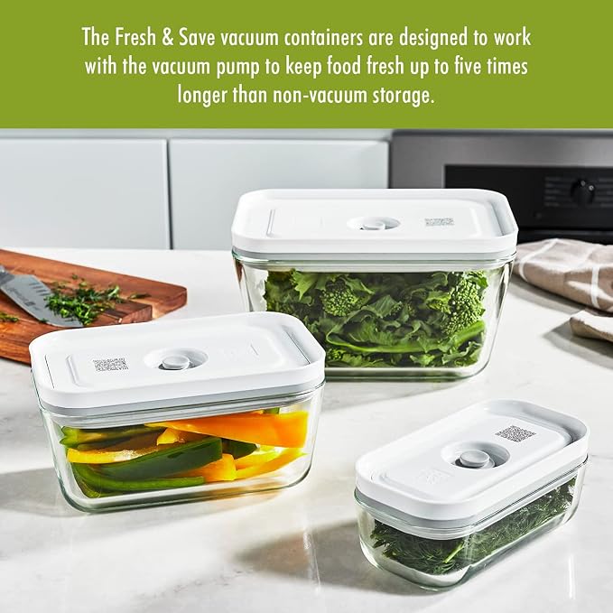 Zwilling Fresh & Save 3-Pc Glass Food Storage Container Set | Airtight Glass Containers Keep Food Fresh Up to 5X Longer with the Fresh & Save Vacuum Pump (Pump Not Included).