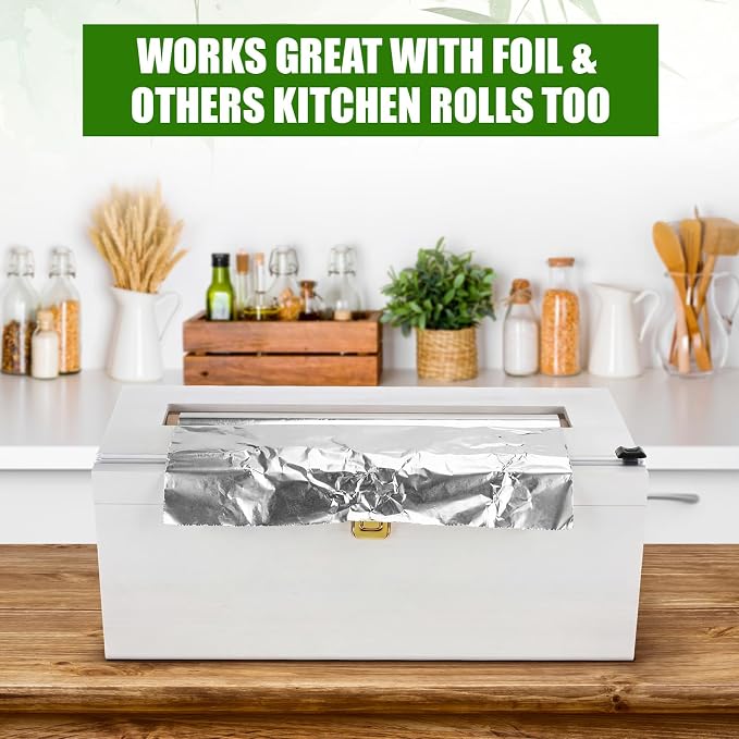 12" Commercial Plastic Wrap Dispenser with Cutter & Roller Heavy Duty Holder for 3000ft Film 1000ft Foil Roll for Restaurant Kitchen Foodservice