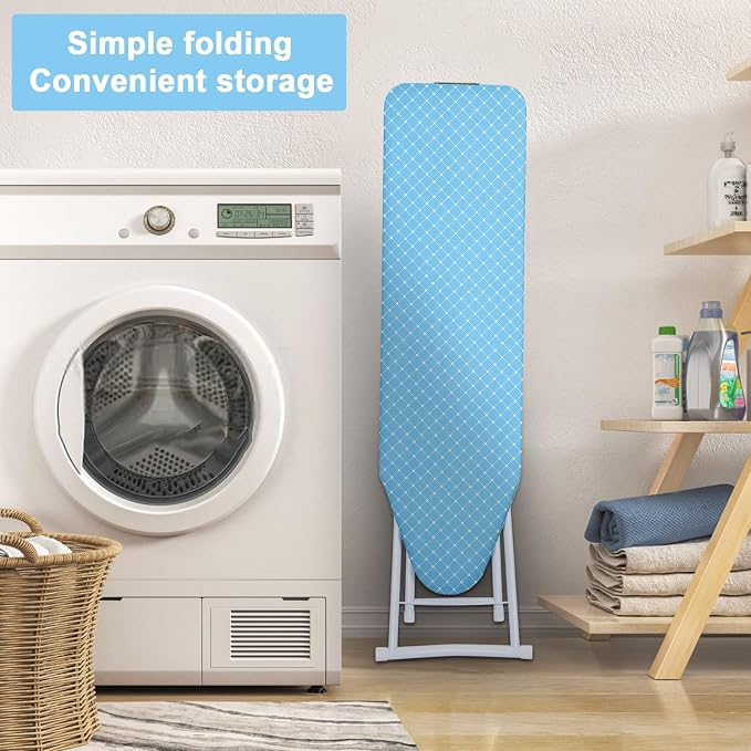 42 inch Ironing Board, Full-Size Folding Ironing Board, 4-Leg Fold-Up Household Ironing Boards, Extended Iron Boards Outside with Removable Heat-Resistant Cover Blue