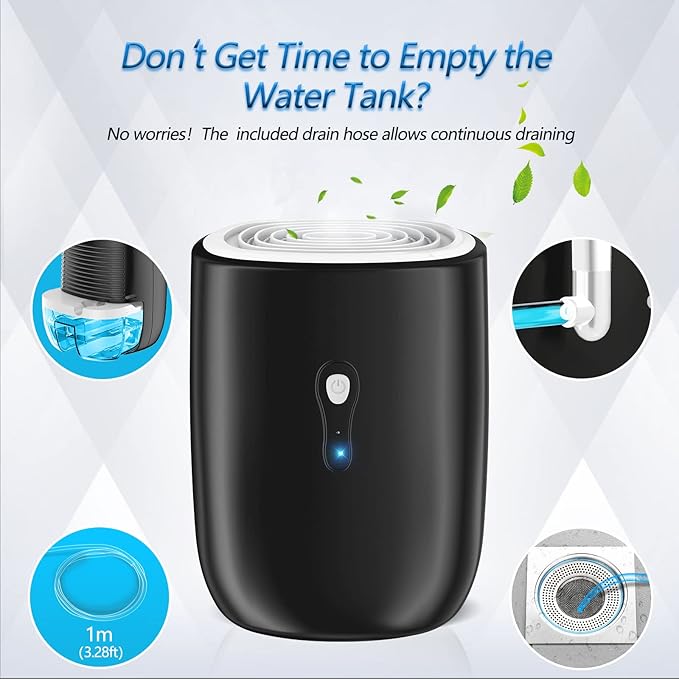 Dehumidifiers for Home 27oz(800ml) Small Auto Shut off Dehumidifiers with Drain Hose,Portable Ultra Quiet Mini Dehumidifier Effective for Bathroom, Basement, Garage, RV, Gun Safe, Closet