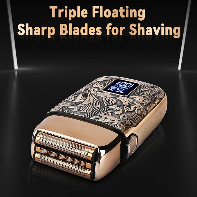 Ufree Foil Shaver for Men, Electric Razor, Face Shaver | Handles 1–2 mm Stubble, 3-Speed Motor for Coarse Thick Hair, Works on Face and Head, Type-C LED Display, Replaceable Foil