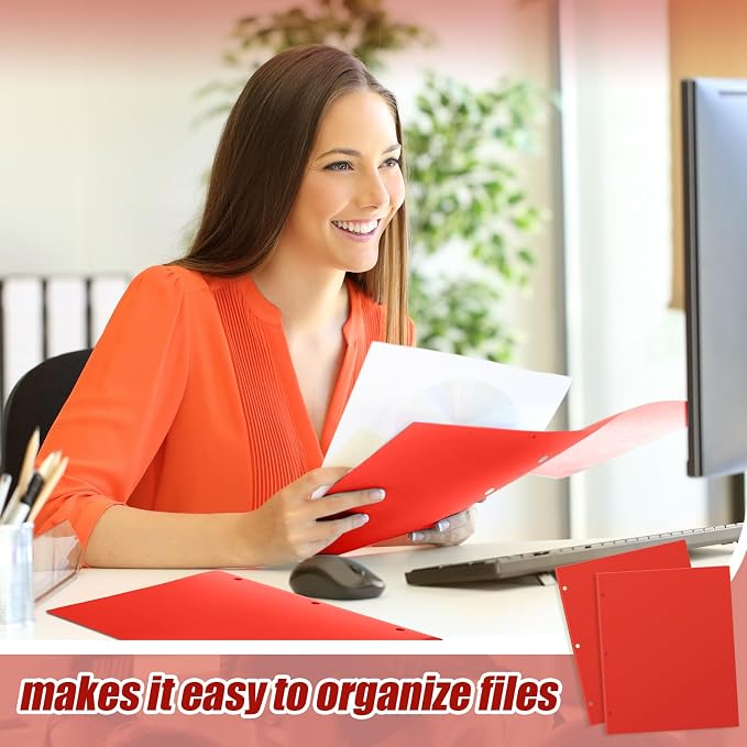 Yeaqee 72 Pcs Plastic Folders with Pockets Bulk 3 Hole Punched 2 Pocket File Folders for 3 Ring Binder Divider Folder for Notebooks, Durable Poly for Office Home (Red)