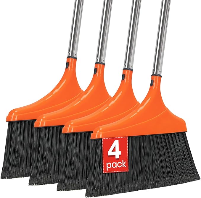 REEWII Commercial Broom and Dustpan Set and 4 Pack Heavy-Duty Angle Broom