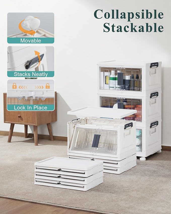 OlarHike 23QT Storage Bins with Lids for Closet, Office, Dorm, 3 Pack | Multi-Lid, Lockable Cabinet, Doors & Wheels, School, Bathroom, Foldable Containers, Stackable Organizers, Plastic Drawers