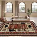 Vintage Cabin Bear Area Rug for Entrance Kitchen Luxury Red Plaid Fish Plants Pattern Rugs Non-Slip Rustic Lodge Floor Mat 3'x5'