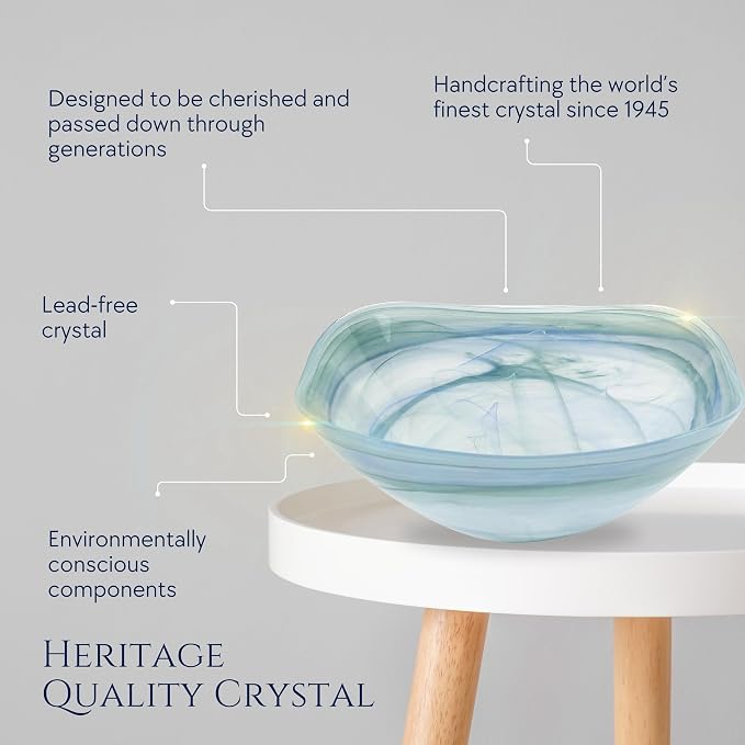 Badash Decorative Glass Serving Bowl, Alabaster Glass Centerpiece Fruit Bowl, Home Décor Table Accent Bowl, 10” Diameter, Aqua Blue