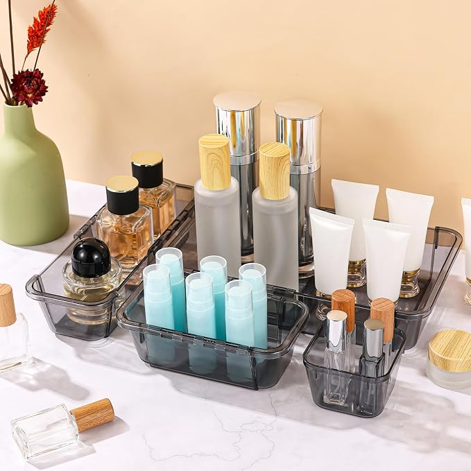 25 Pcs Clear Drawer Organizer, Adjustable Drawer Storage Box, 3-Size Desk Drawer Organizer, Acrylic Storage Bins for Makeup, Kitchen Utensils, Bedroom Dressers Tool Organizer for Gadgets, Black