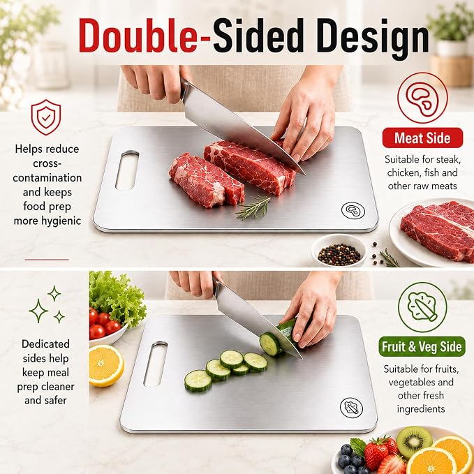 Titanium Cutting Board for Kitchen, Double Sided Food Grade Metal Cutting Board, Non Toxic Dishwasher Safe Chopping Board,Durable Knife Friendly,12”×9”Small,1PC