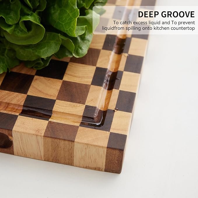 Acacia Wood Cutting Board (17x11x1.2'') Inch, Butcher Block for Kitchen, Premium Acacia Cutting Board with Juice Groove, End Grain Made of Sustainable Acacia Wood