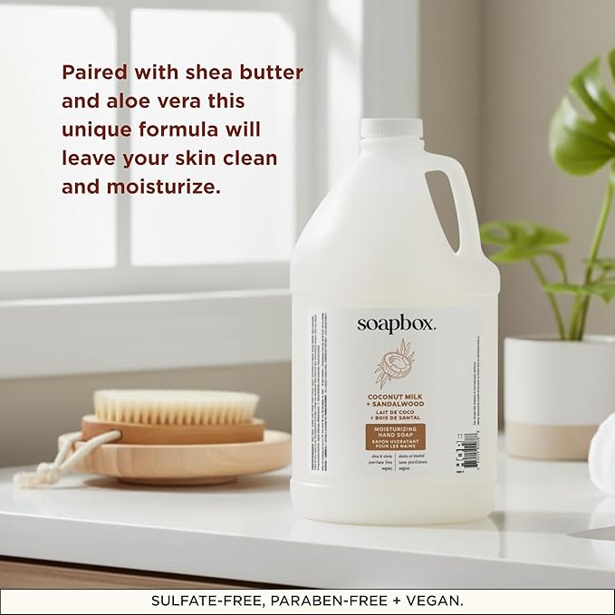 Soapbox Liquid Hand Soap Gallon Refill, Coconut Milk & Sandalwood | Vegan, Paraben Free, Moisturizing, Natural Hand Wash for Kitchen and Bathroom, 128oz Gallon Refill (Pack of 1)