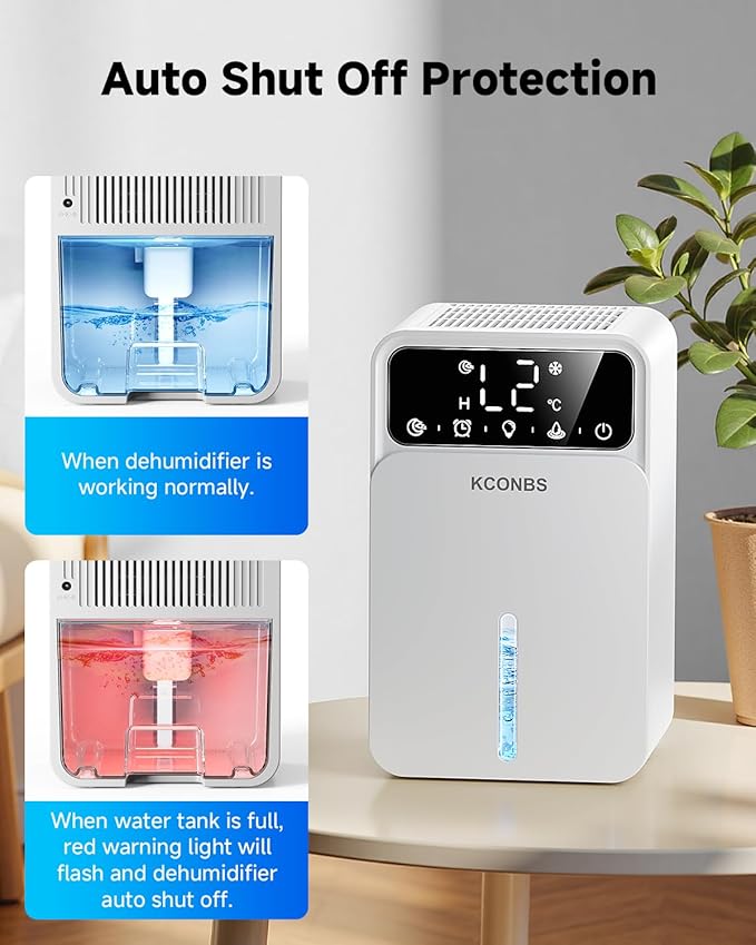 Dehumidifier for Home, 60 OZ Capacity, Auto Shut-Off for Medium Rooms up to 500 Sq.Ft, Portable Quiet for Bedroom Bathroom Basement, 24H Timer & 7 Color Lights (White)