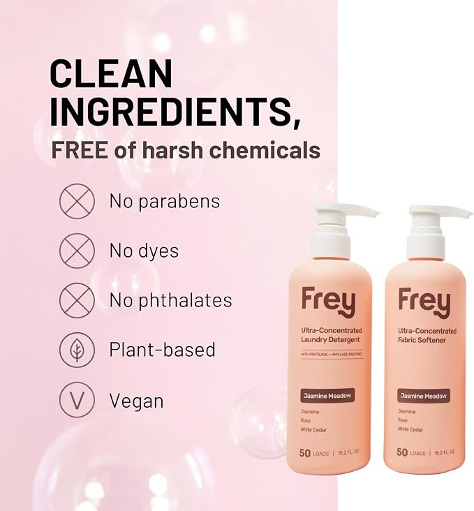 FREY Full Wash Laundry Care Bundle - Concentrated Liquid Laundry Detergent & Fabric Softener (Jasmine Meadow)